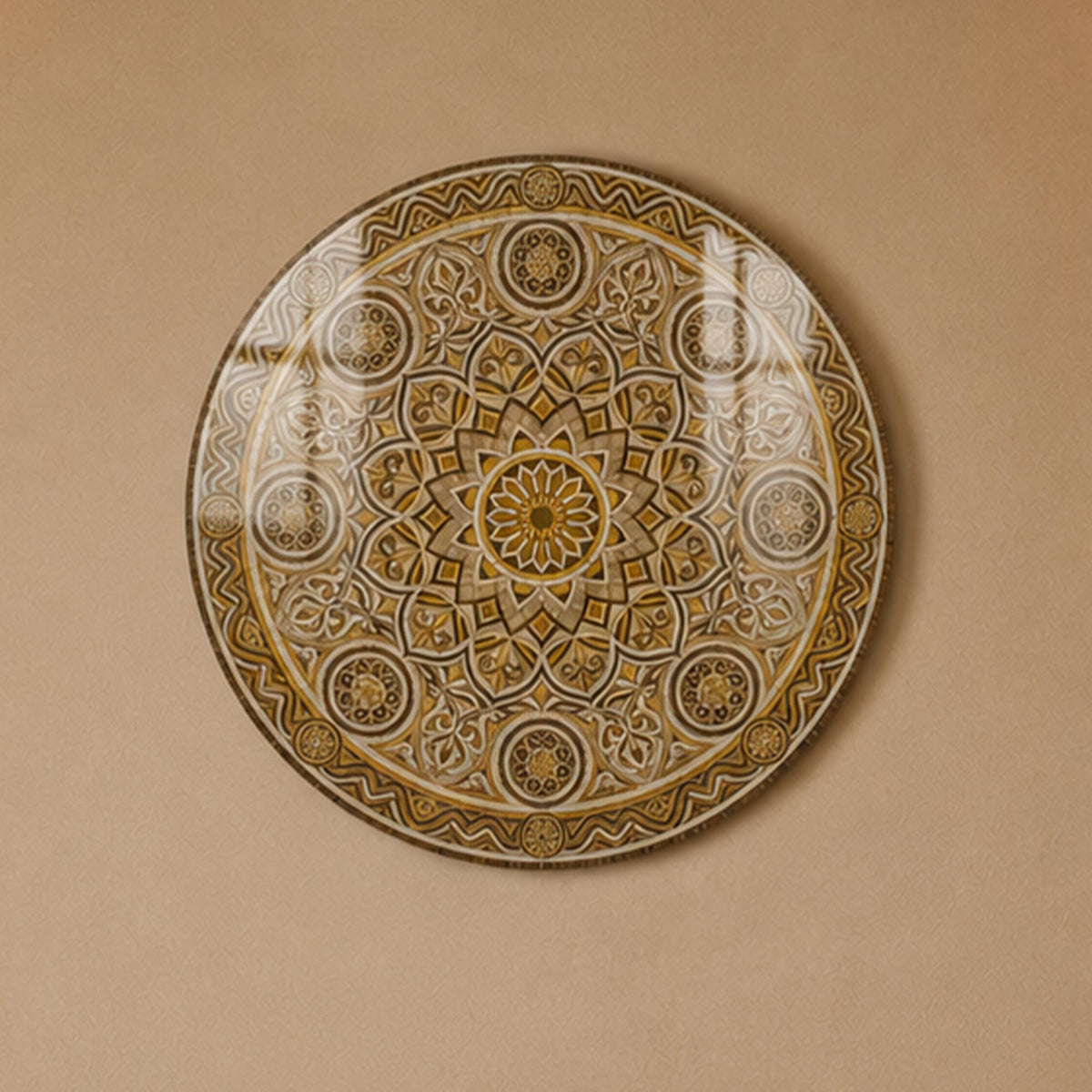 Golden Ivory Mandala — tempered glass, ultra HD print, ready to hang
