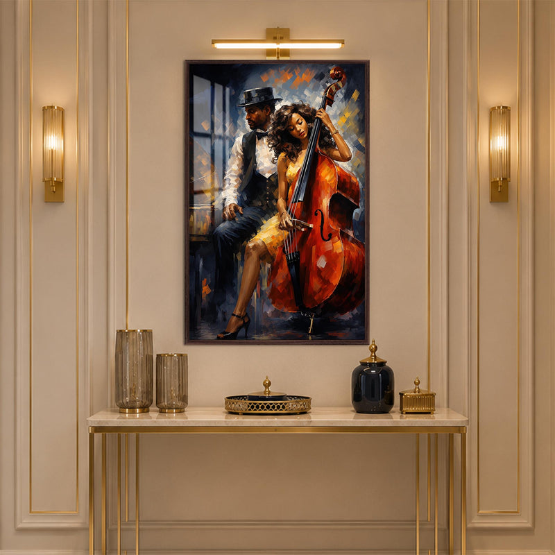 Elegant Bass Player with walnut frame