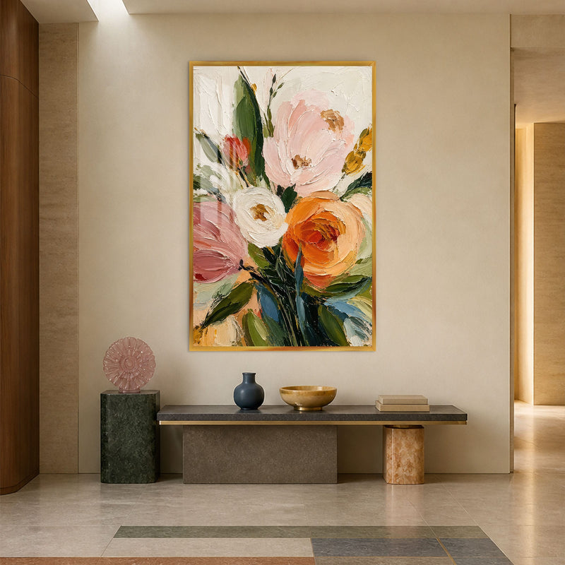 Artronauts Glass Print 12x18 cm | 4.7"x7.1" / Gold Blushing Garden Bouquet Glass Wall Art