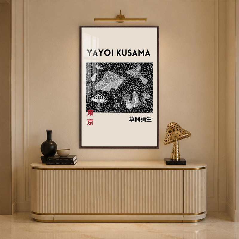 Kusama Mushroom Garden with walnut frame