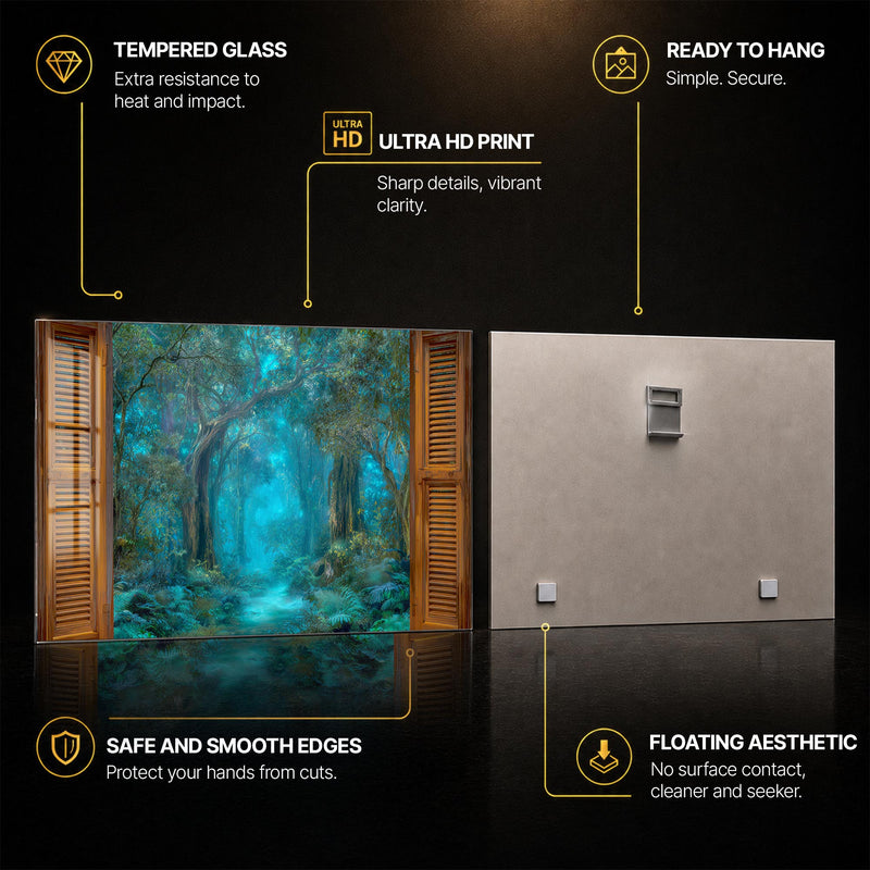 Enchanted Forest Window — tempered glass, ultra HD print, ready to hang
