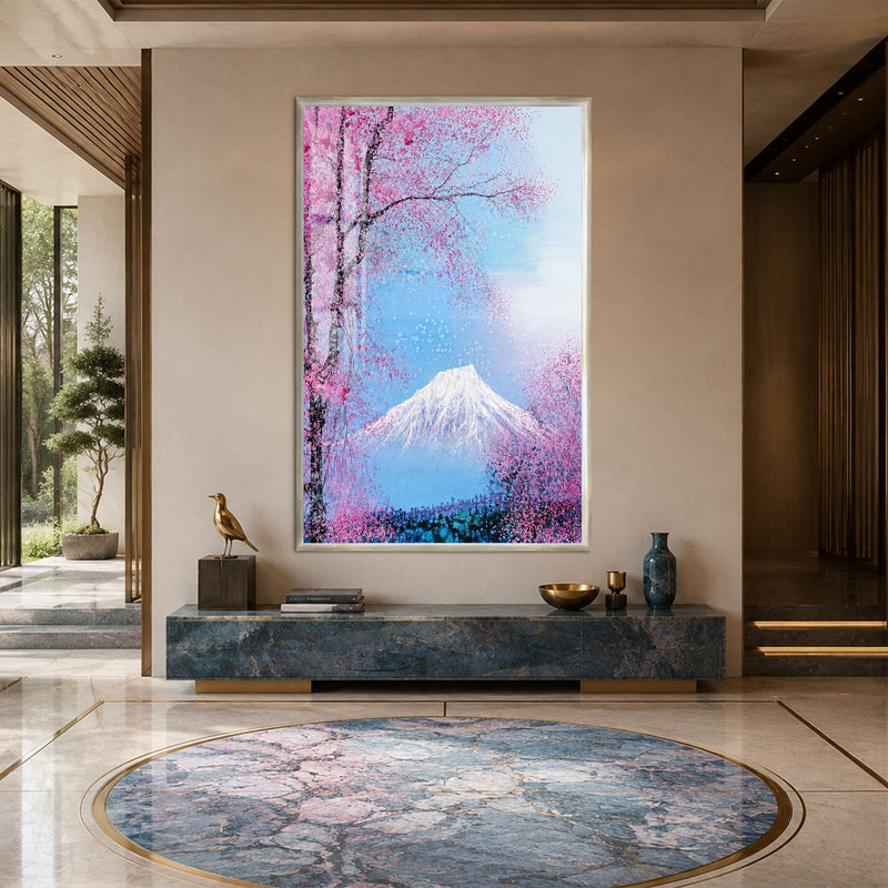 Artronauts Glass Print 12x18 cm | 4.7"x7.1" / Silver Blossoms Beneath The Peak Glass Wall Art