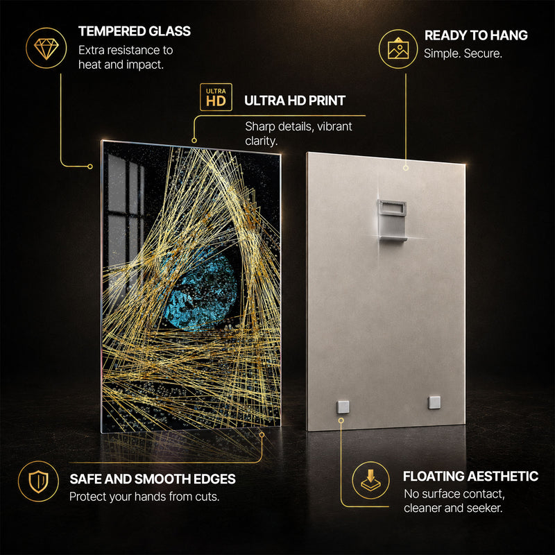 Turquoise Cosmic Core — tempered glass, ultra HD print, ready to hang