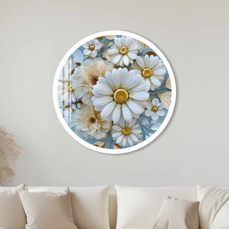 Golden Daisy Garden with white frame