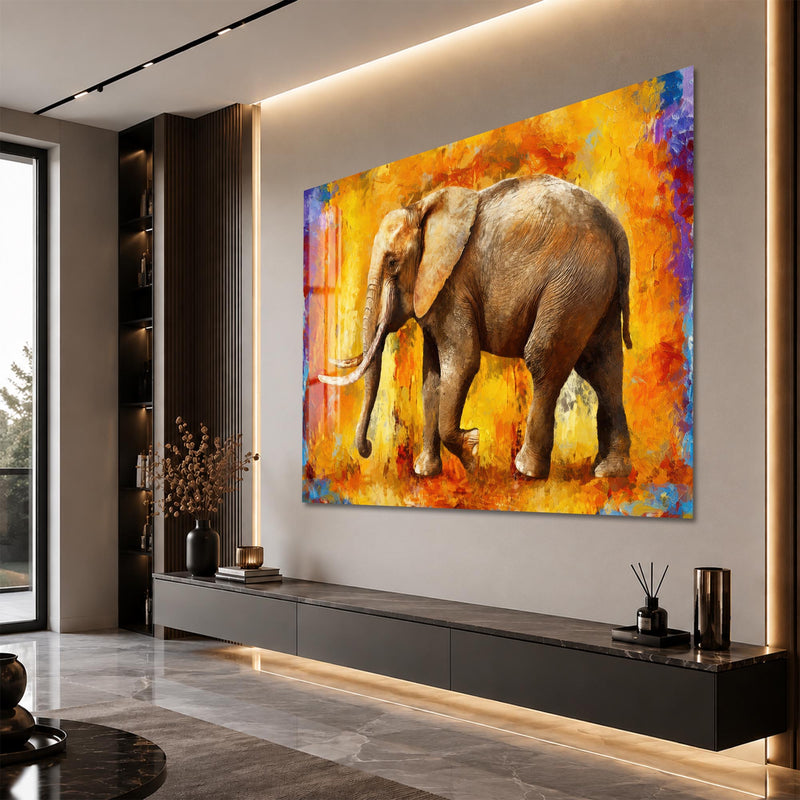 Artronauts Glass Print Sunset Elephant Glass Wall Art