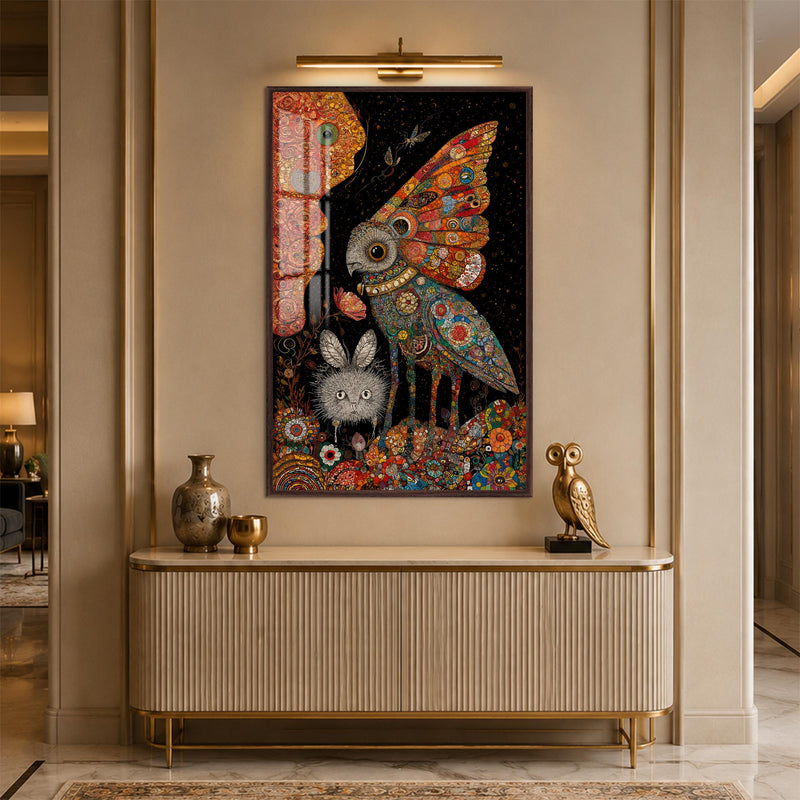Enchanted Owl Garden with walnut frame