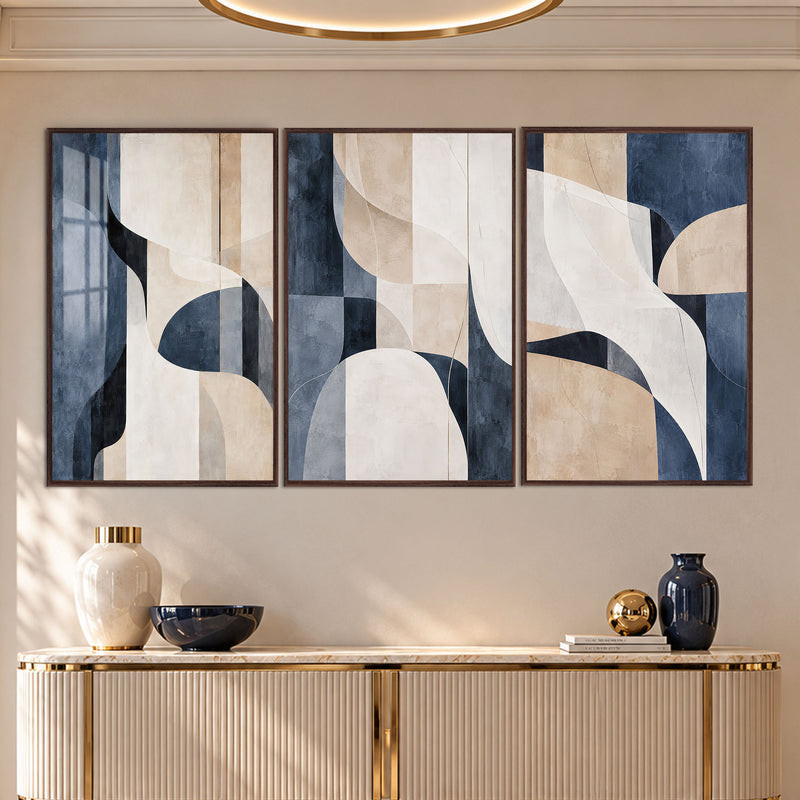 Navy Abstract with walnut frame
