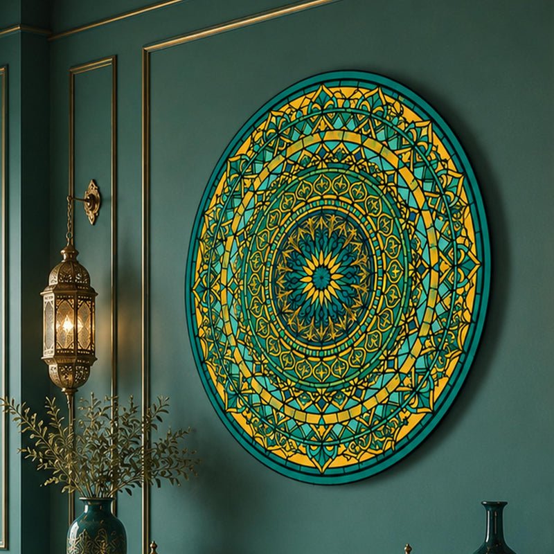 Teal Gold Rose Window Mandala lifestyle view
