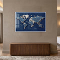 Denim World Map with white frame