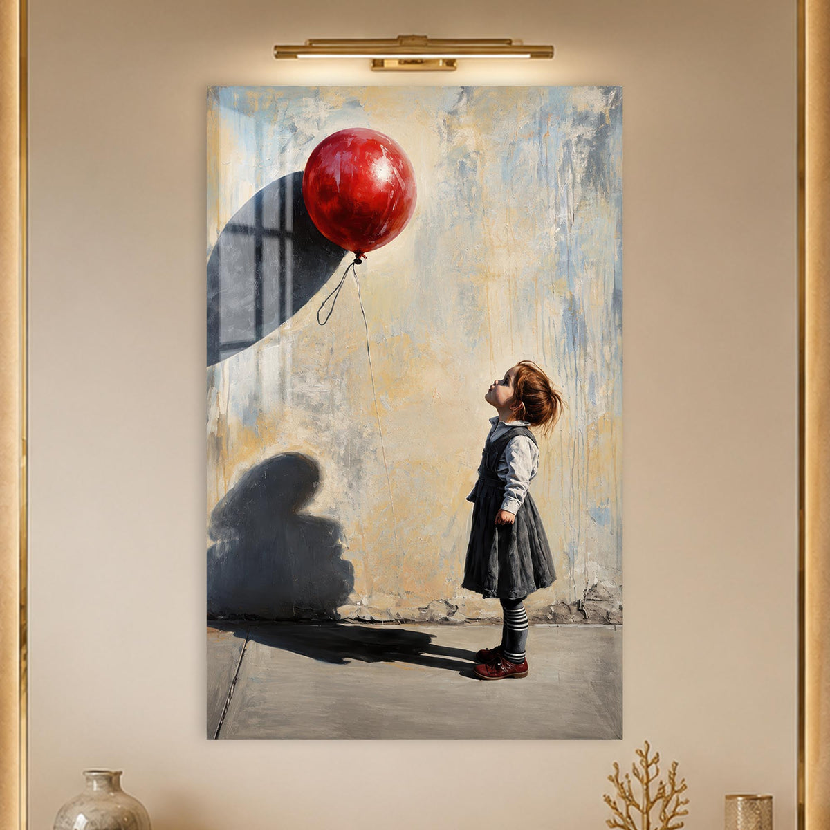 Girl With Red Balloon in a modern room