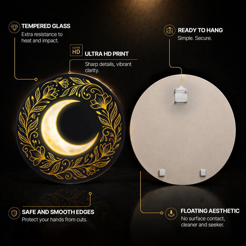 Golden Crescent Bloom with walnut frame