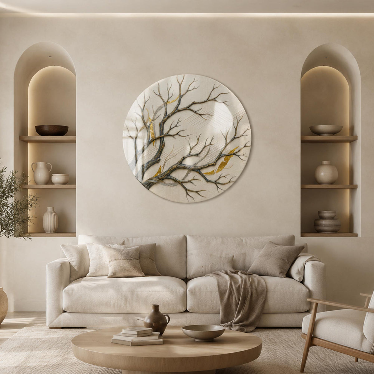 Golden Branches in a modern room