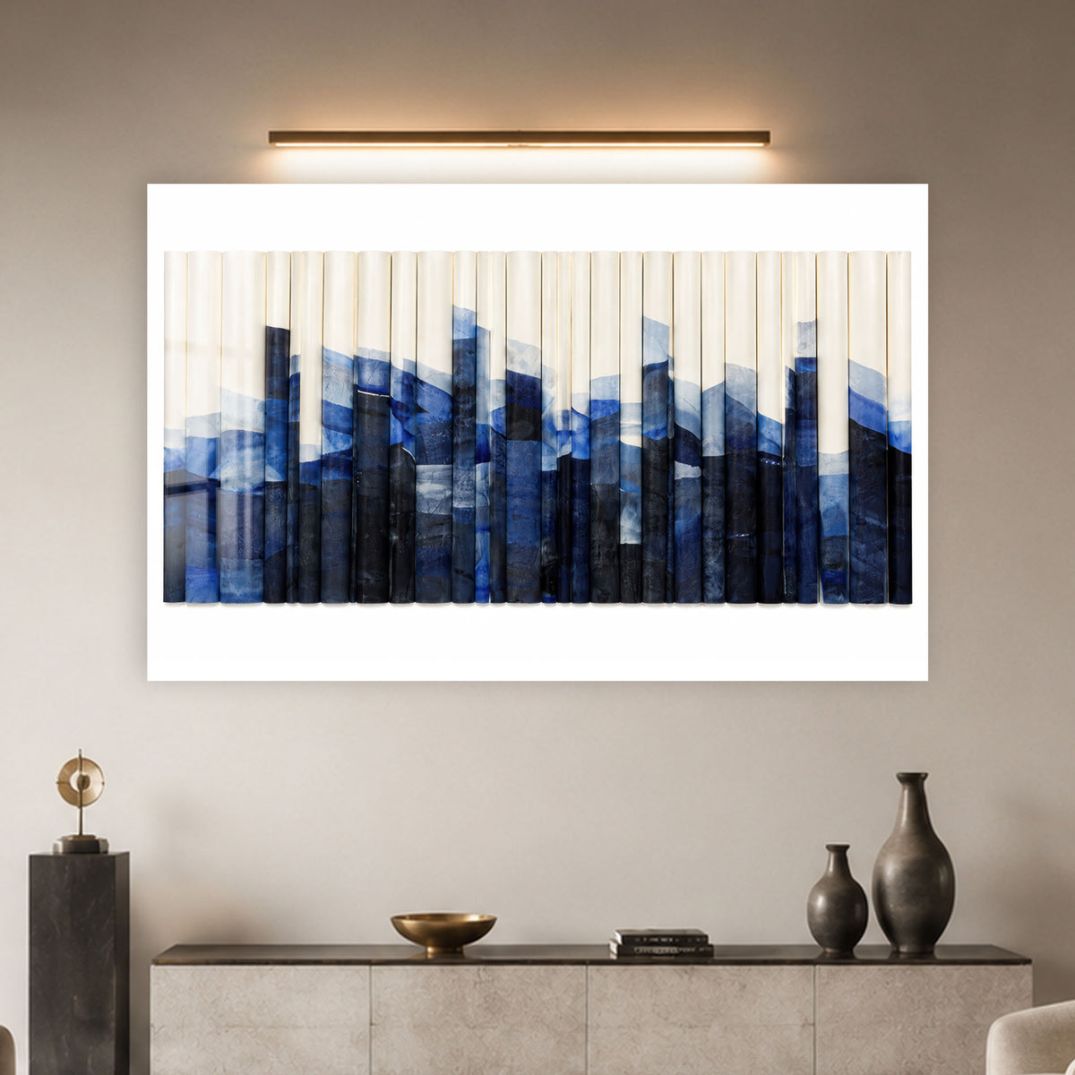 Blue Folded Mountains in a modern room