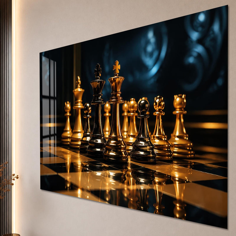 Artronauts Glass Print Golden Chess Standoff Glass Wall Art