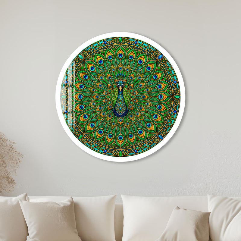 Emerald Peacock Mandala with white frame