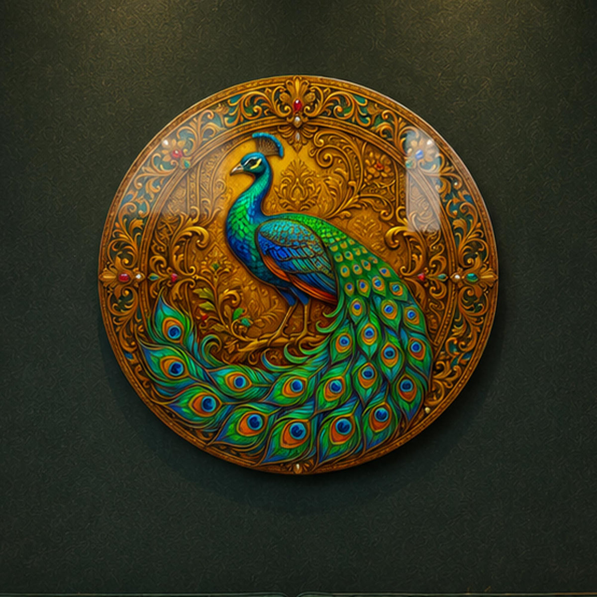 Regal Peacock — tempered glass, ultra HD print, ready to hang