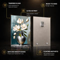 Ivory Magnolia Elegance — tempered glass, ultra HD print, ready to hang