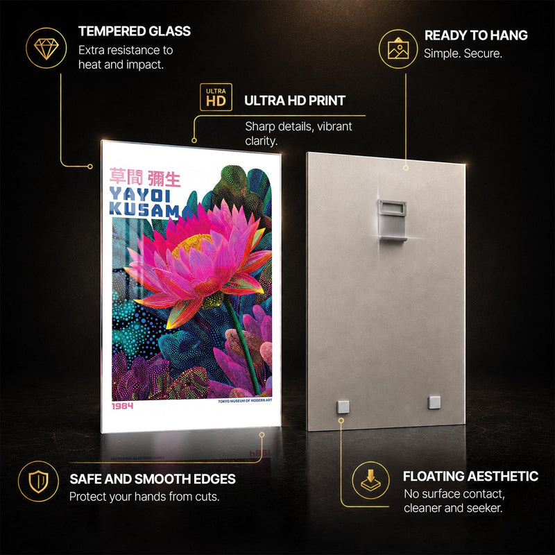 Neon Lotus Revival — tempered glass, ultra HD print, ready to hang