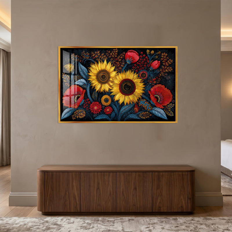 Midnight Sunflower Garden with gold frame