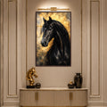 Black Stallion Portrait with walnut frame