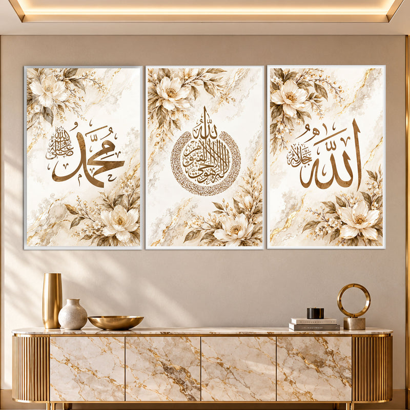 Golden Islamic Floral with white frame