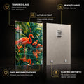 Tropical Flamingo — tempered glass, ultra HD print, ready to hang