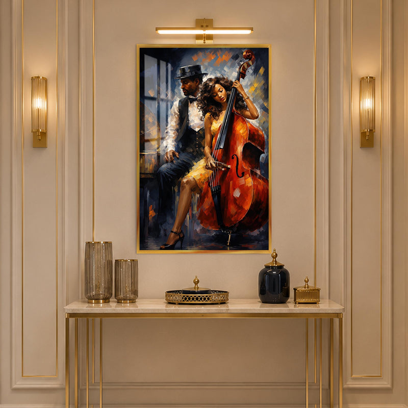 Elegant Bass Player with gold frame
