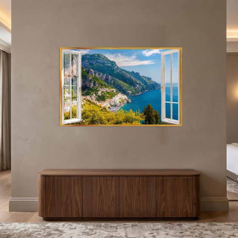 Amalfi Window View with gold frame