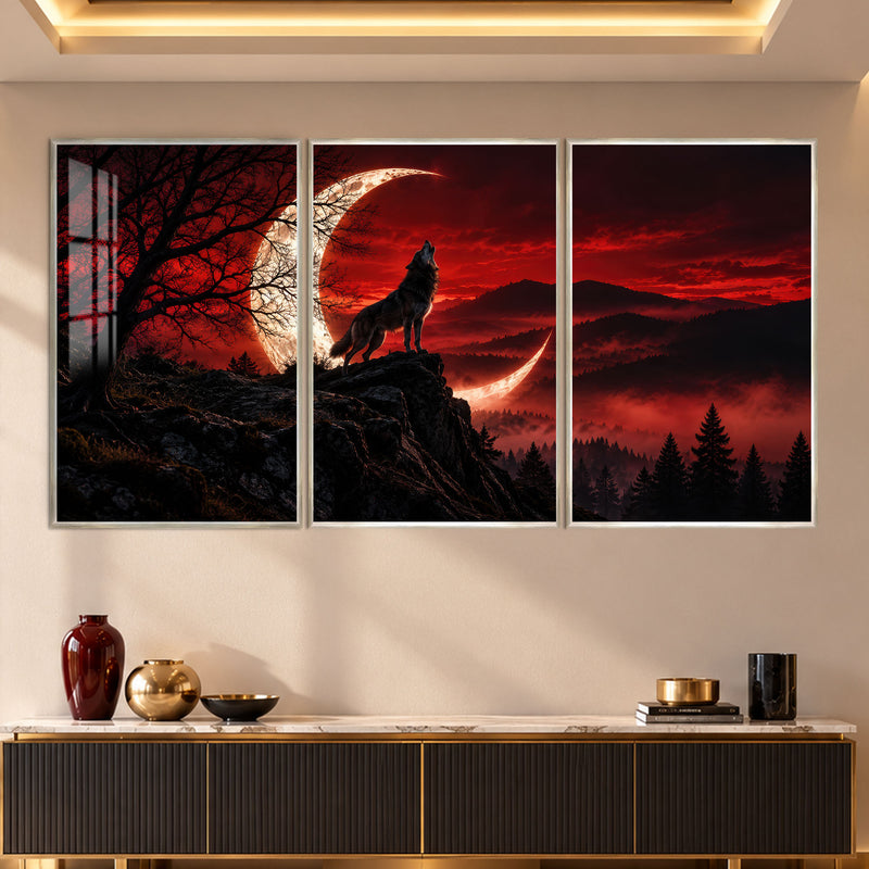 Crimson Moon Wolf with silver frame