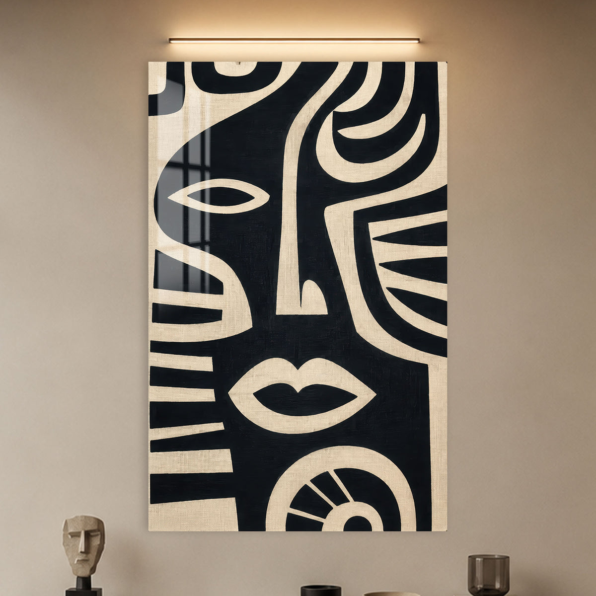Midnight Tribal Faces in a modern room