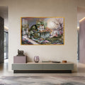 Children by the Victorian Lake House with gold frame