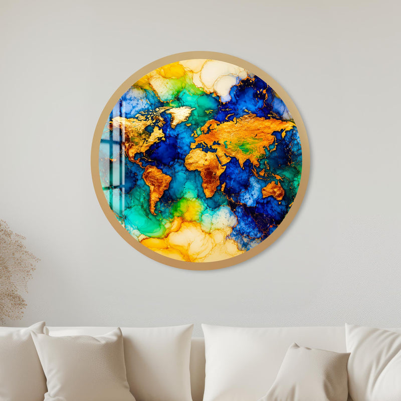 Gilded World Map with gold frame