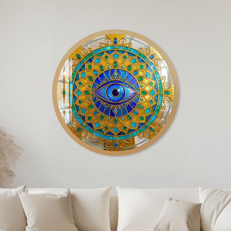 Jewelled Gold Evil Eye Mandala with gold frame