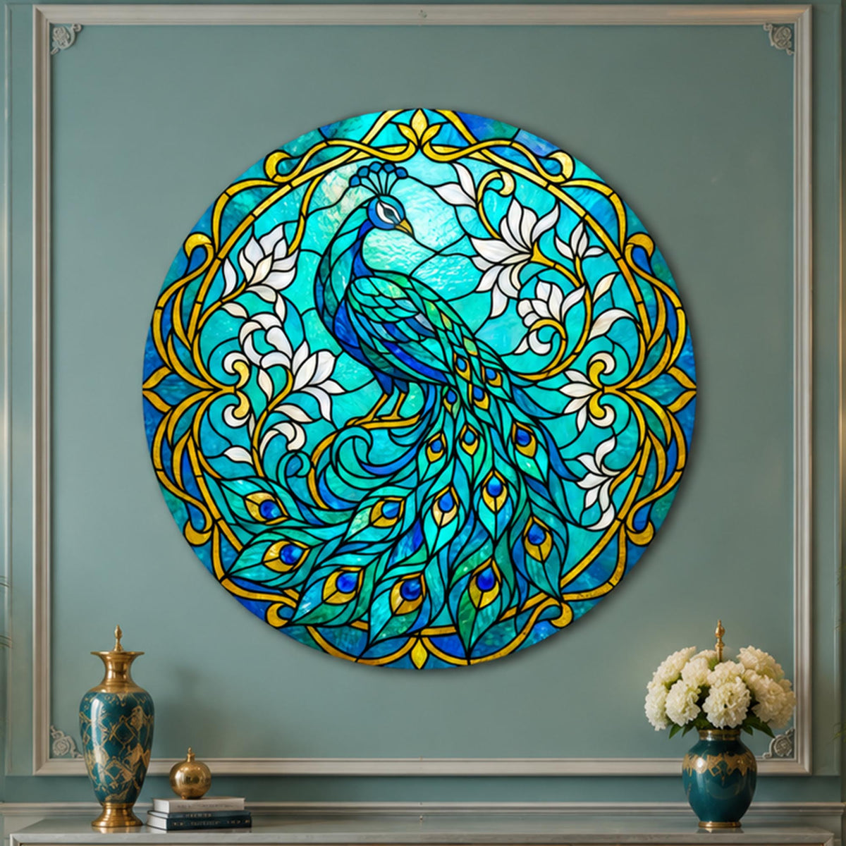 Celestial Peacock — tempered glass, ultra HD print, ready to hang