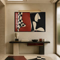 Crimson Cubist Faces with black frame