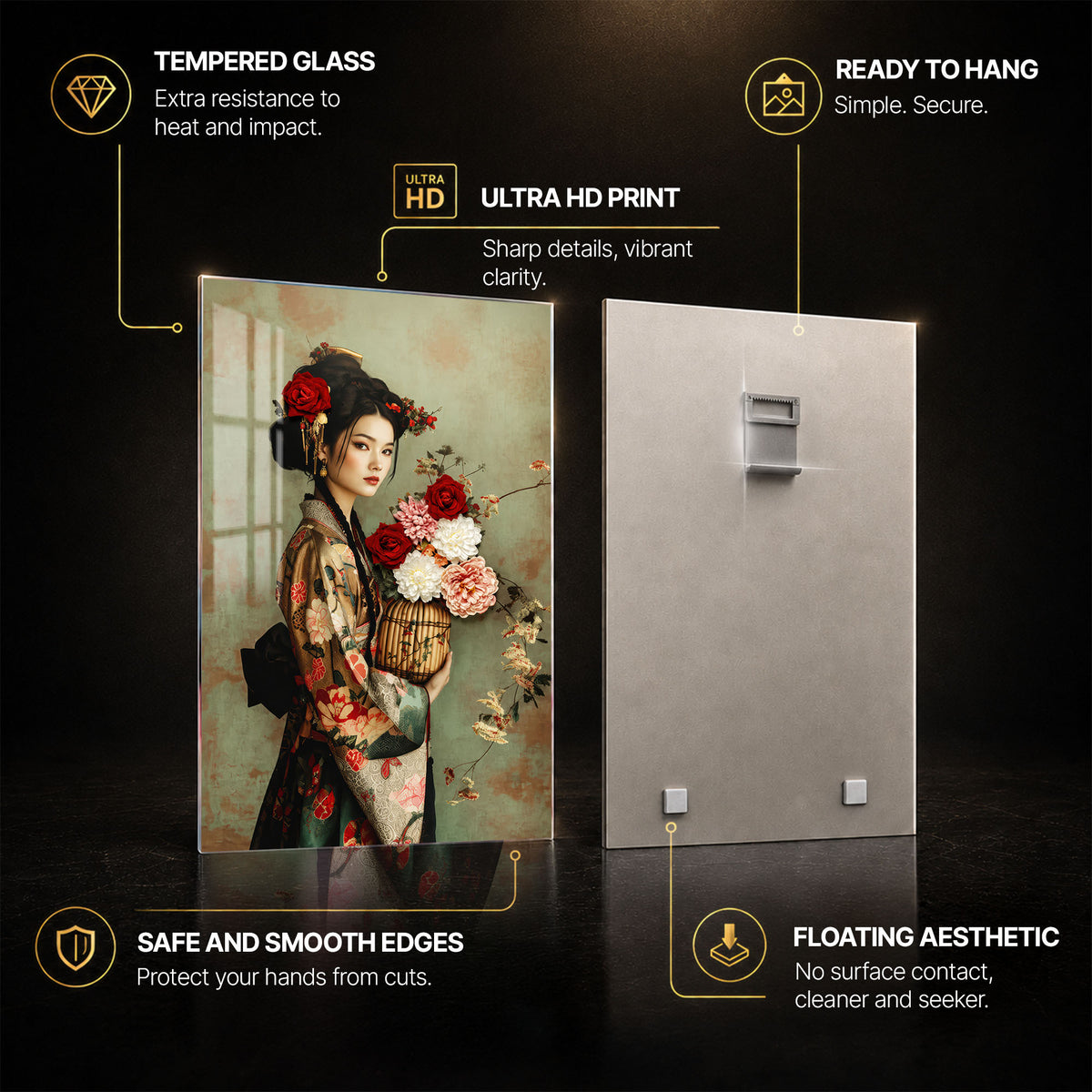 Rose Kimono — tempered glass, ultra HD print, ready to hang
