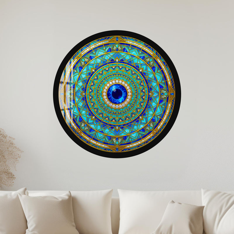 Turquoise Evil Eye Mandala with gold frame