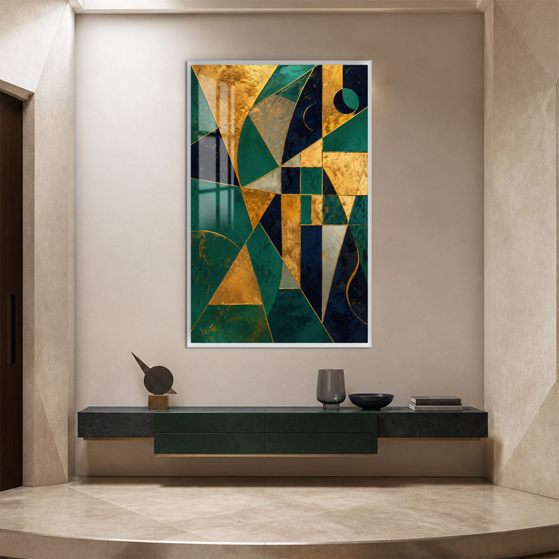 Artronauts Glass Print 12x18 cm | 4.7"x7.1" / White Emerald Geometric Fusion Glass Wall Art