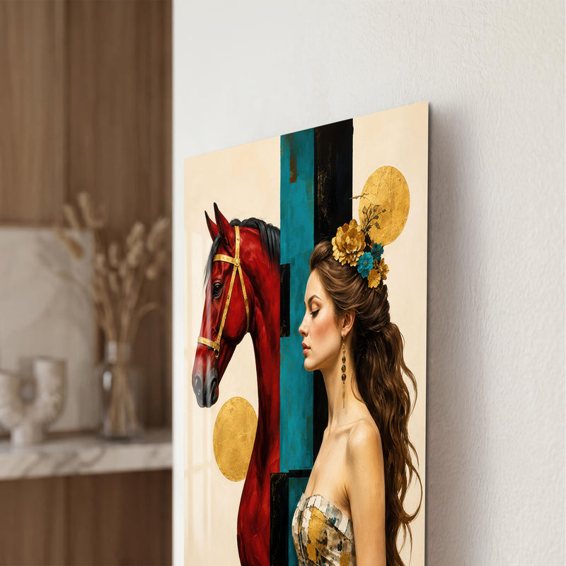 Artronauts Glass Print Crimson Horse and Muse Glass Wall Art