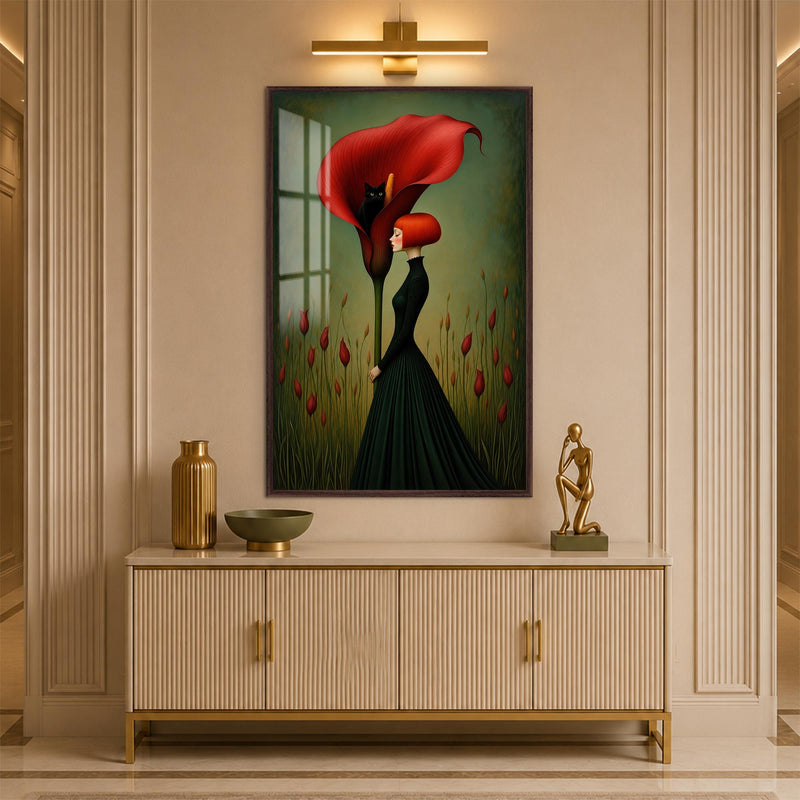 Crimson Calla Muse with walnut frame