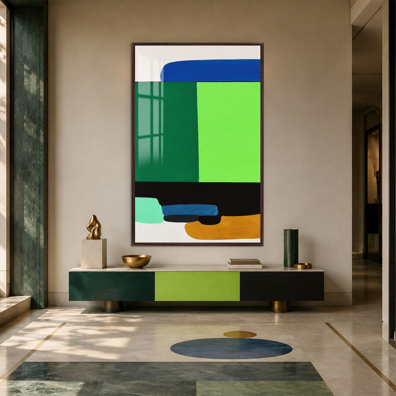Artronauts Glass Print 12x18 cm | 4.7"x7.1" / Walnut Emerald Colour Blocks Glass Wall Art