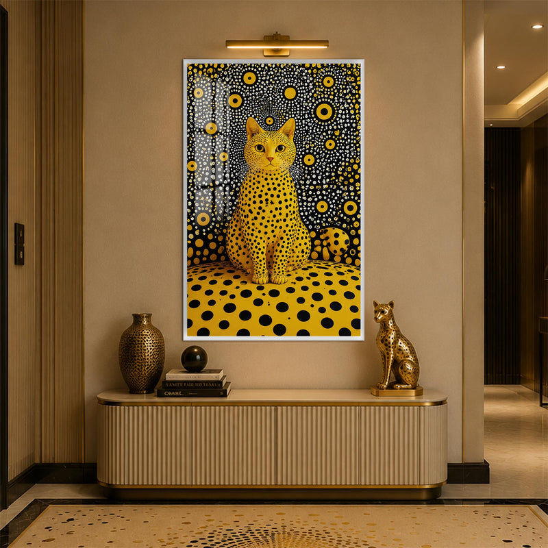 Golden Polka Dot Cat with white frame