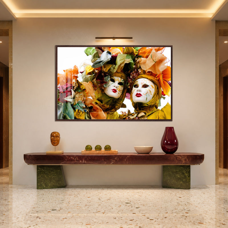Venetian Carnival Masks with walnut frame