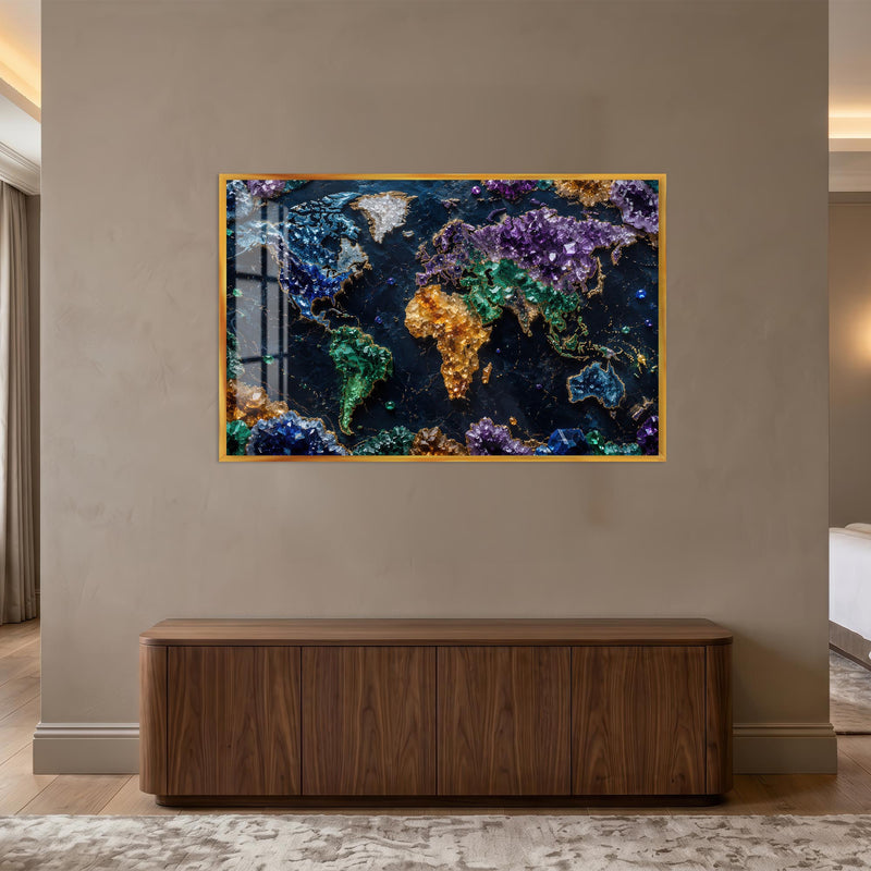 Crystal World Map with gold frame
