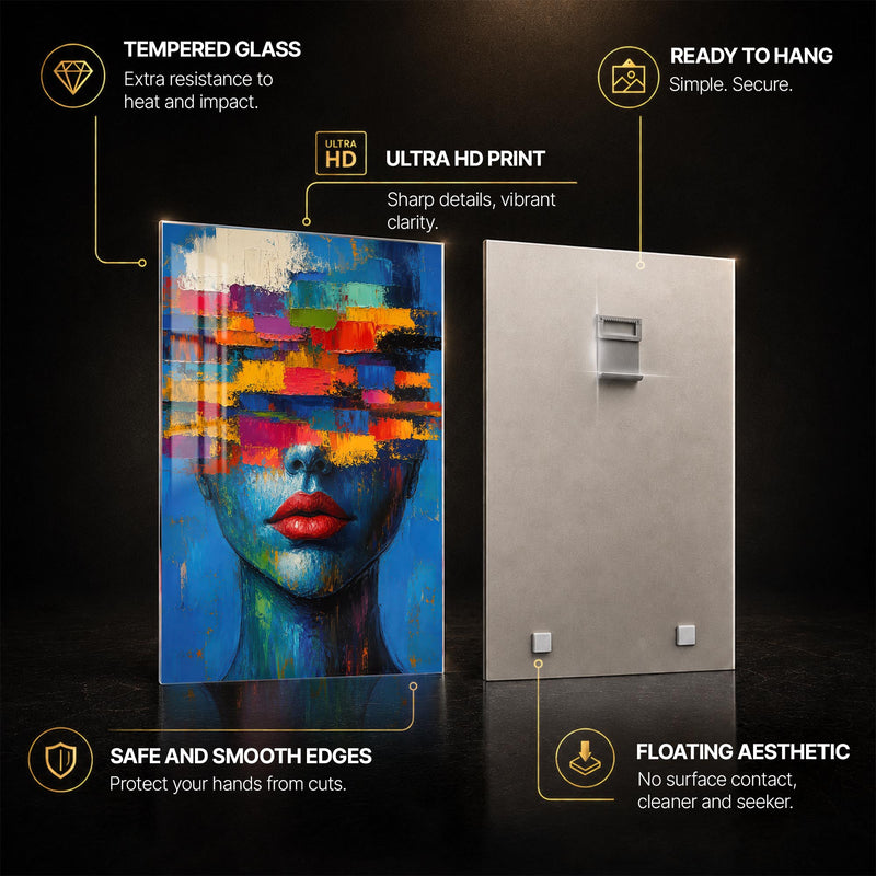 Chromatic Veil Portrait — tempered glass, ultra HD print, ready to hang
