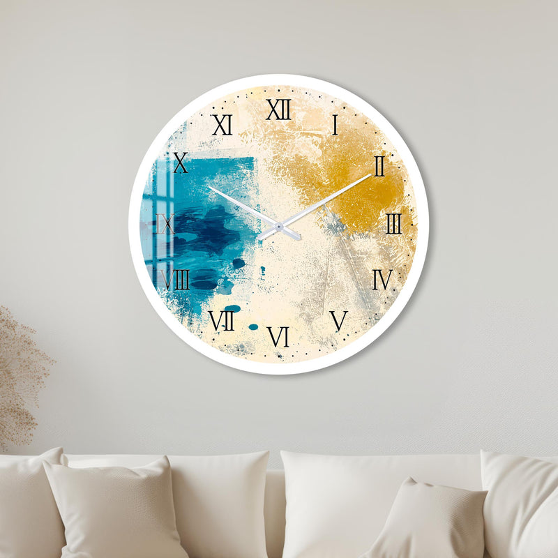 Ochre Aqua Abstract with white frame
