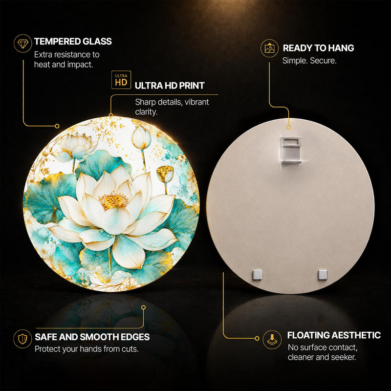 White Lotus Bloom — tempered glass, ultra HD print, ready to hang
