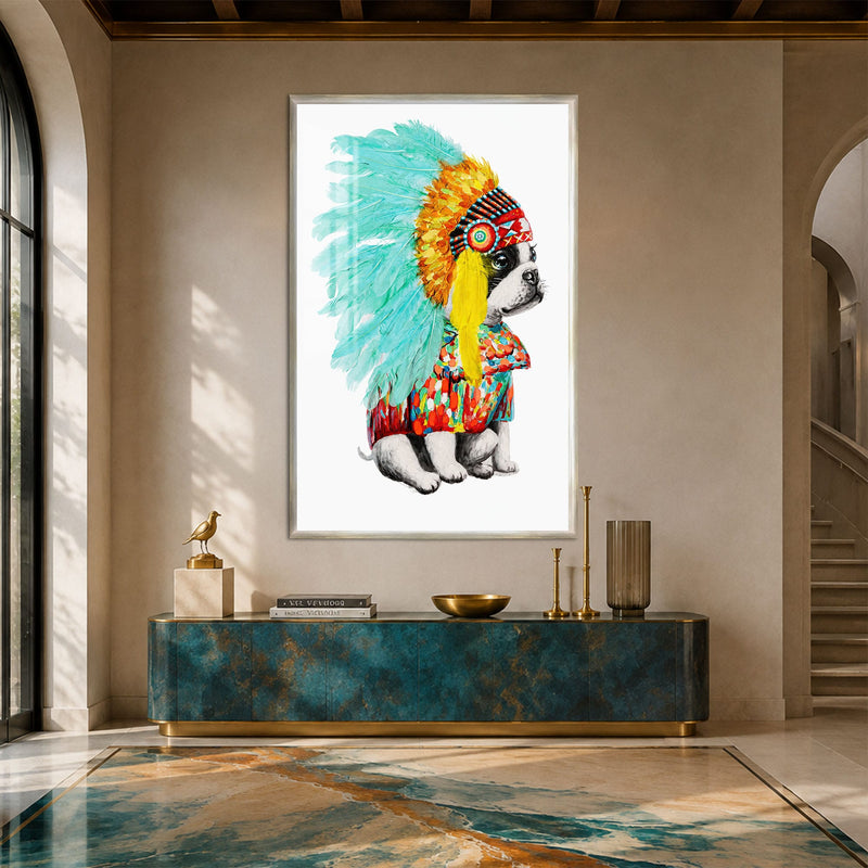Artronauts Glass Print 12x18 cm | 4.7"x7.1" / Silver Little Tribal Chief Glass Wall Art