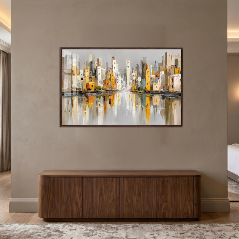 Golden City Reflections with walnut frame