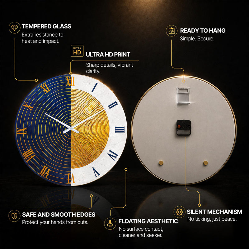 Gilded Midnight Rings — tempered glass, ultra HD print, ready to hang